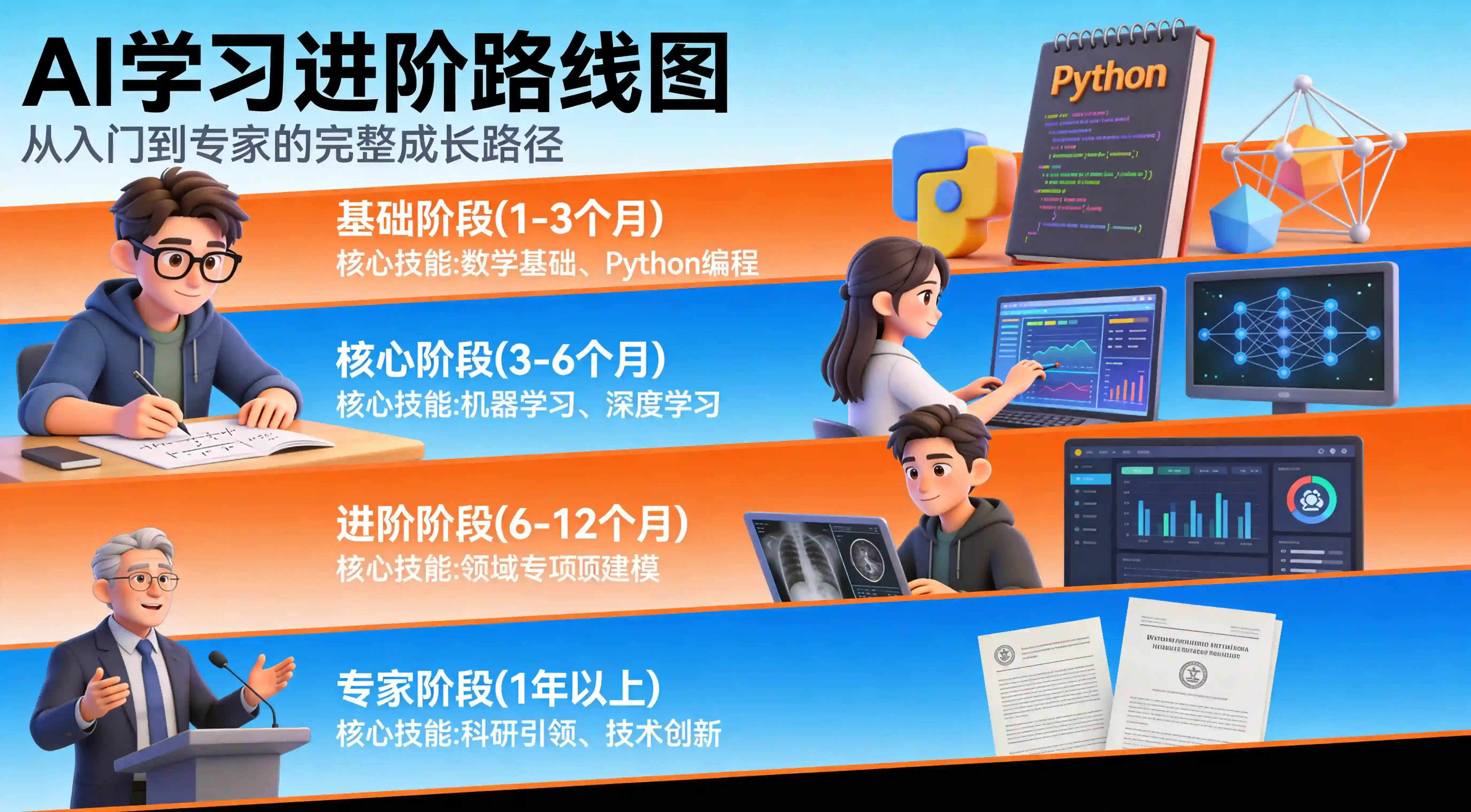 人工智能学习路线 - 基础、核心、进阶、专家四阶段完整规划.webp
