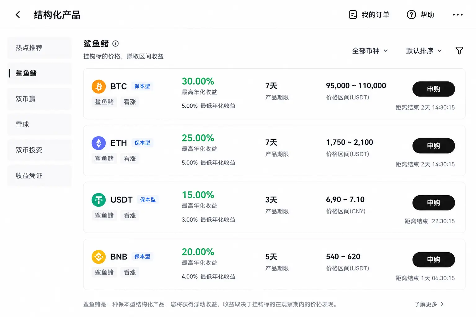 OKX鲨鱼鳍理财产品列表页面截图.webp