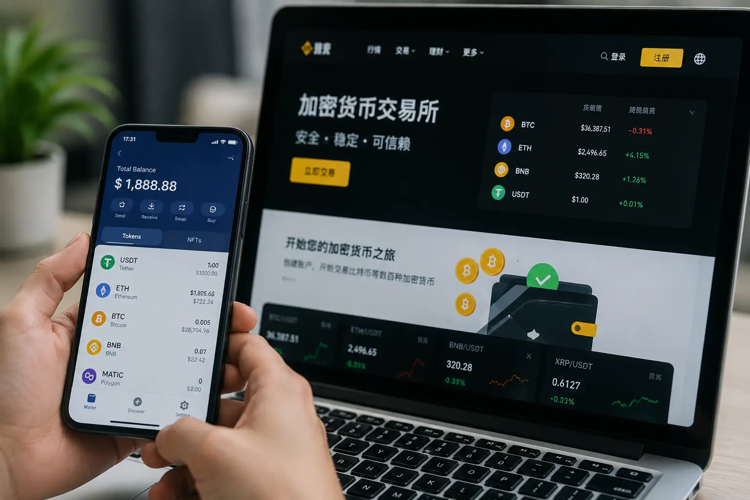 用户对比加密交易平台账户与个人数字钱包中的BTC、ETH和USDT资产.webp